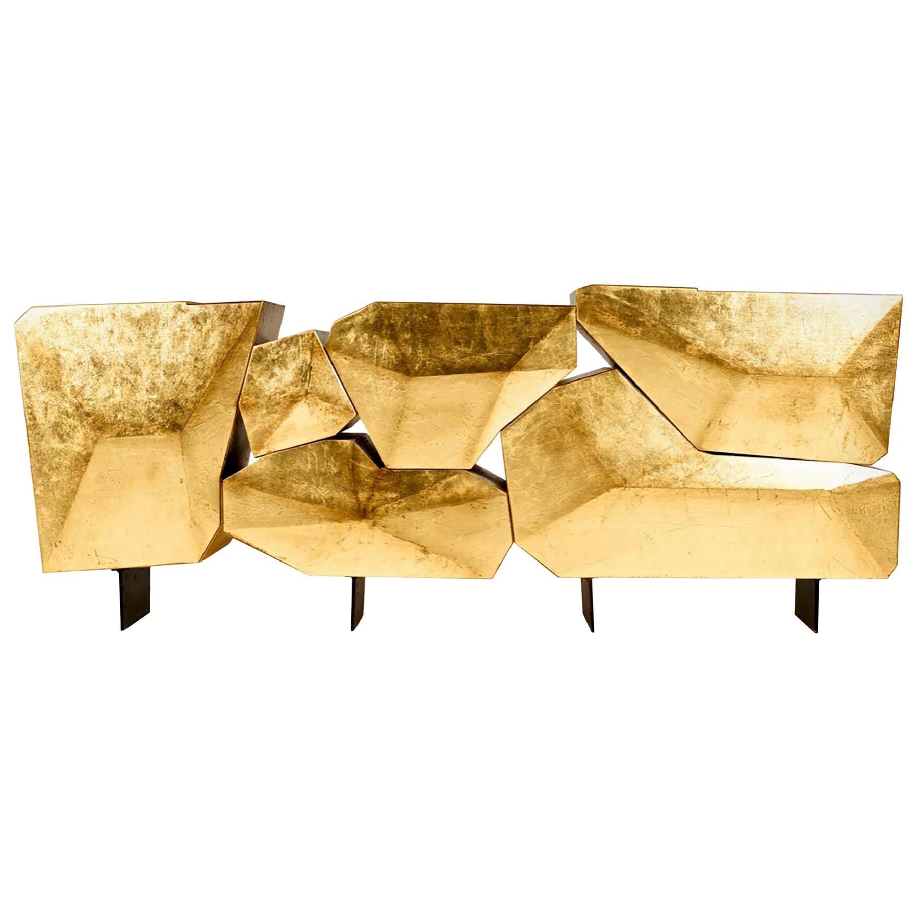 Stunning and Luxury Gilt Modern Contemporary Sideboard in Iron Wood & Gold Leaf For Sale