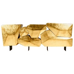 Impresionante y Lujoso Aparador Contemporáneo Moderno Dorado en Madera de Hierro y Pan de Oro