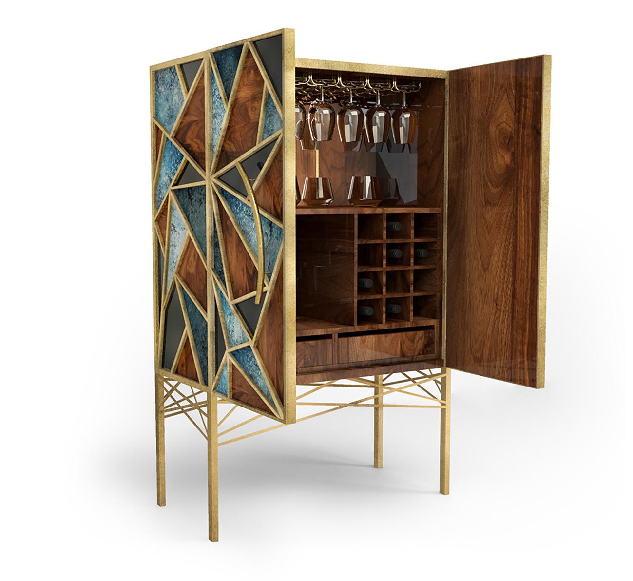 Superbe armoire de luxe Tiffany Art Déco Contemporary Modern Cabinet Sideboard Dry Bar en vente 2