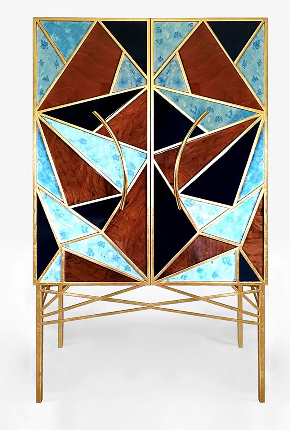 Art déco Superbe armoire de luxe Tiffany Art Déco Contemporary Modern Cabinet Sideboard Dry Bar en vente