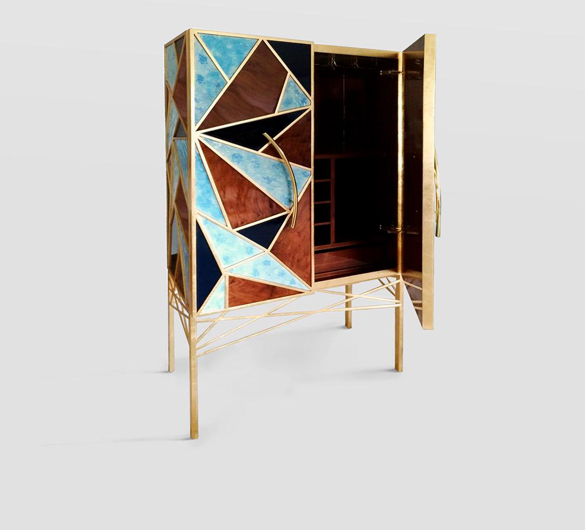 Laqué Superbe armoire de luxe Tiffany Art Déco Contemporary Modern Cabinet Sideboard Dry Bar en vente