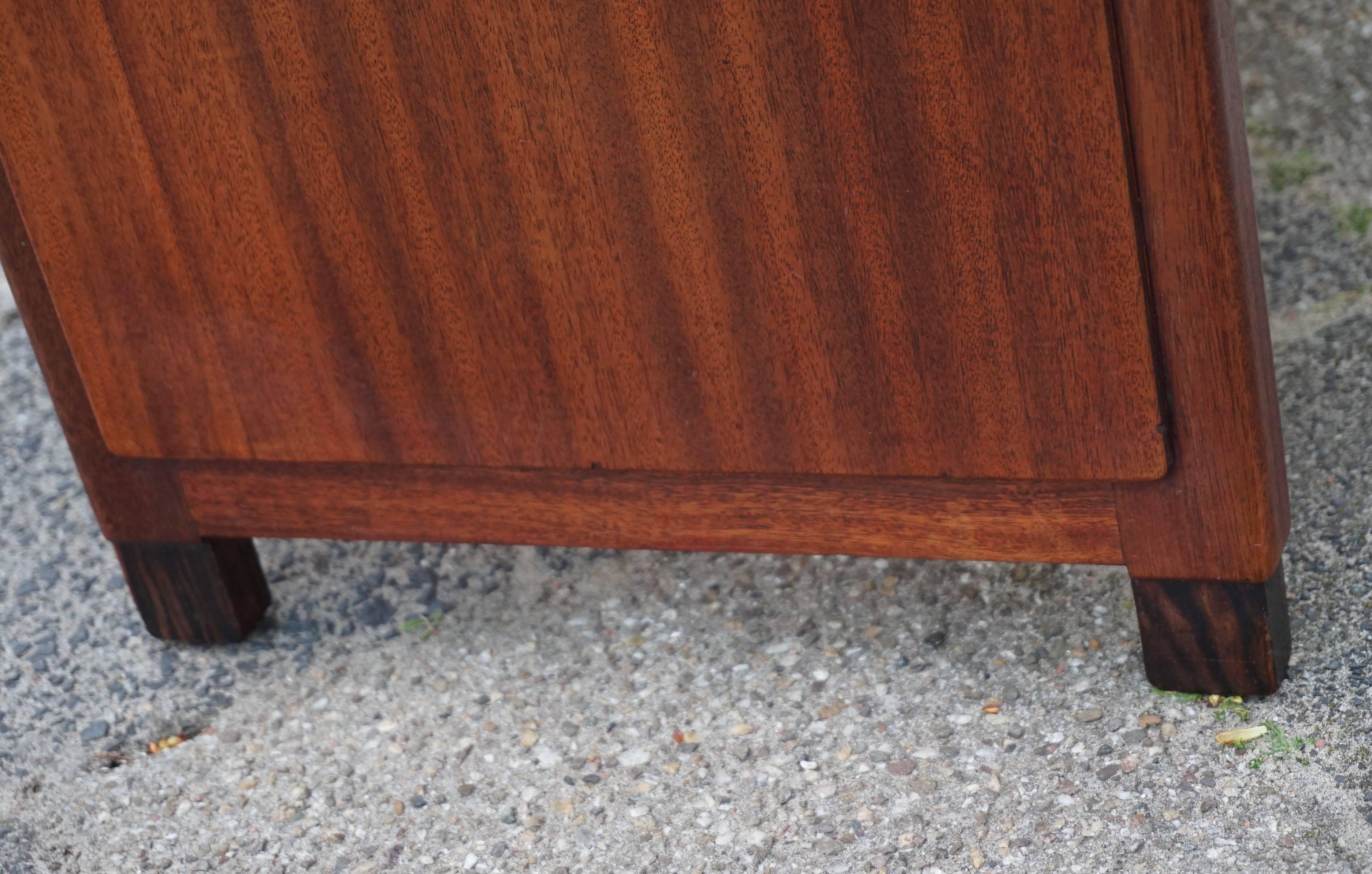 Stunning Mahogany Art Deco Hall Bench or Stool with Perfect Grey-Blue Upholstery 1