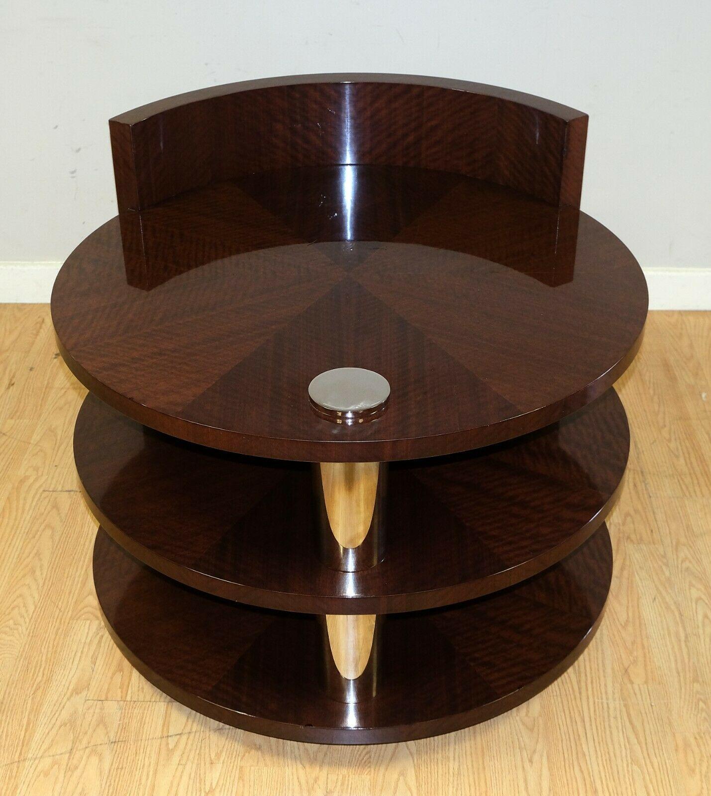 Mid-Century Modern Stunning Hardwood Drum Brown Side Table with Two Tier & Metal Central Support