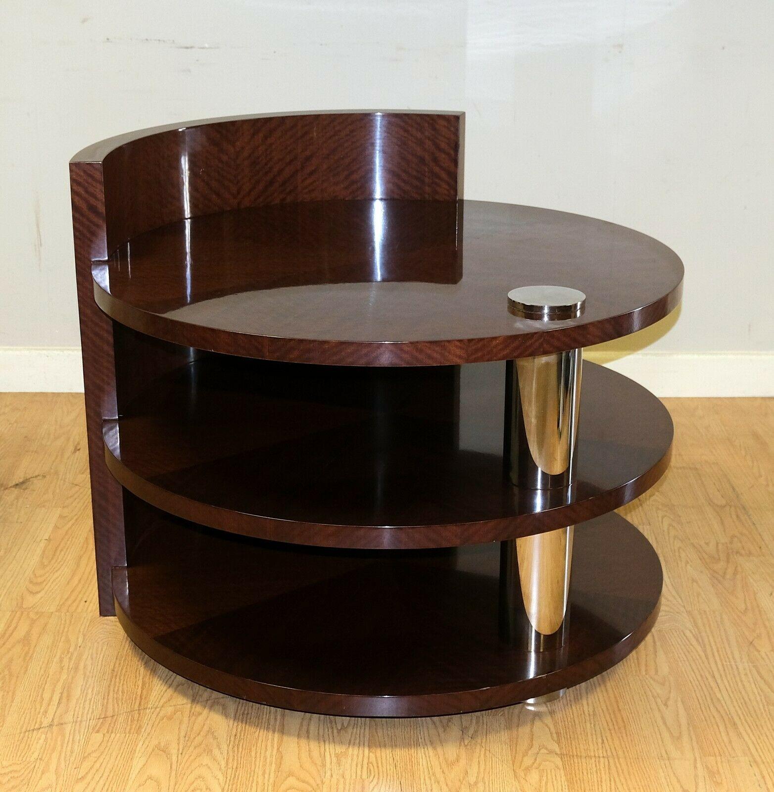English Stunning Hardwood Drum Brown Side Table with Two Tier & Metal Central Support