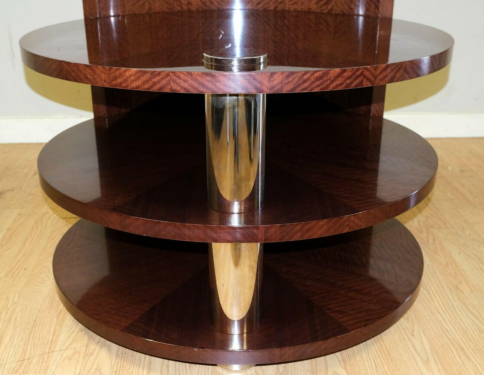 Stunning Hardwood Drum Brown Side Table with Two Tier & Metal Central Support 1