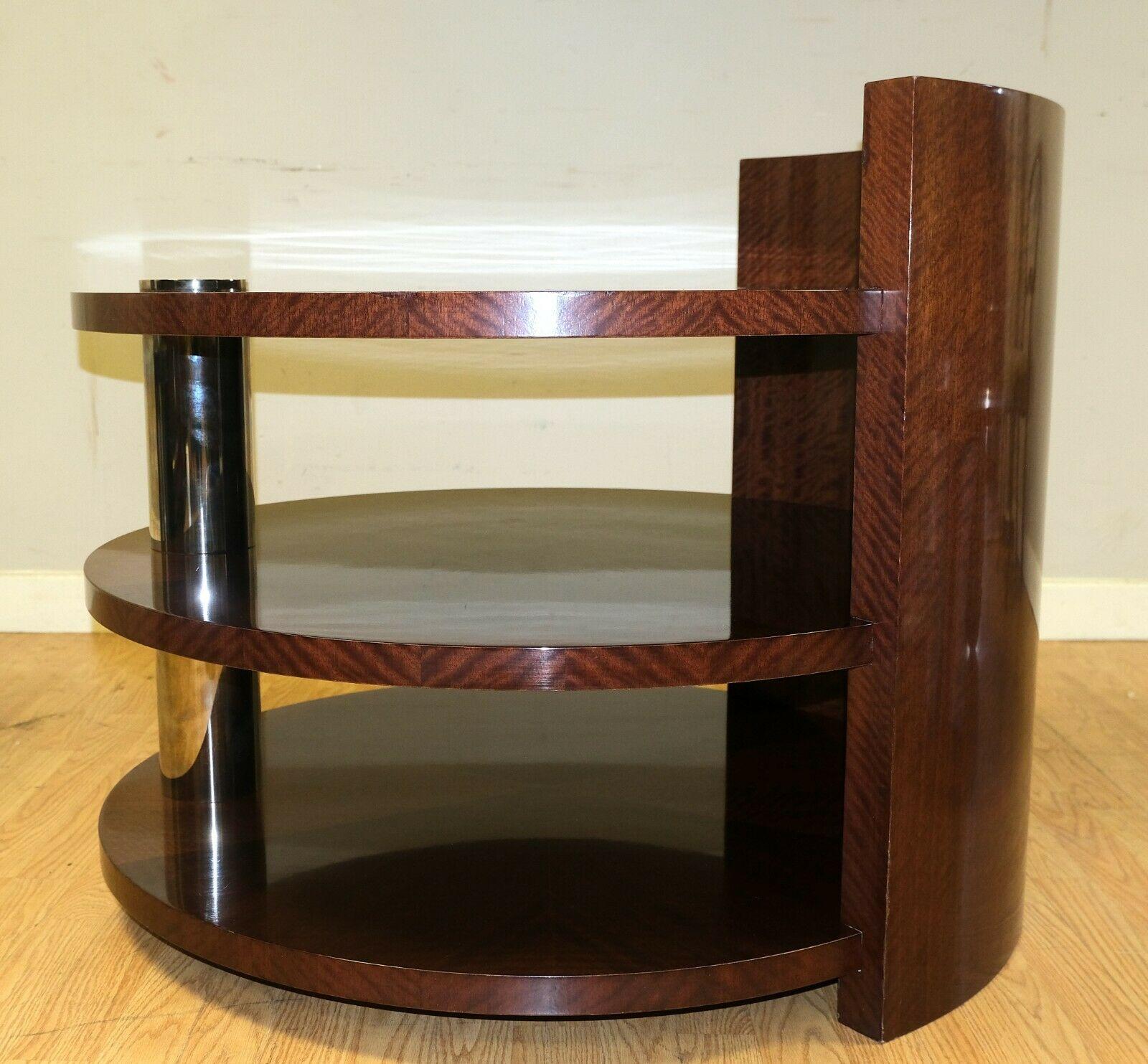 Stunning Hardwood Drum Brown Side Table with Two Tier & Metal Central Support 2