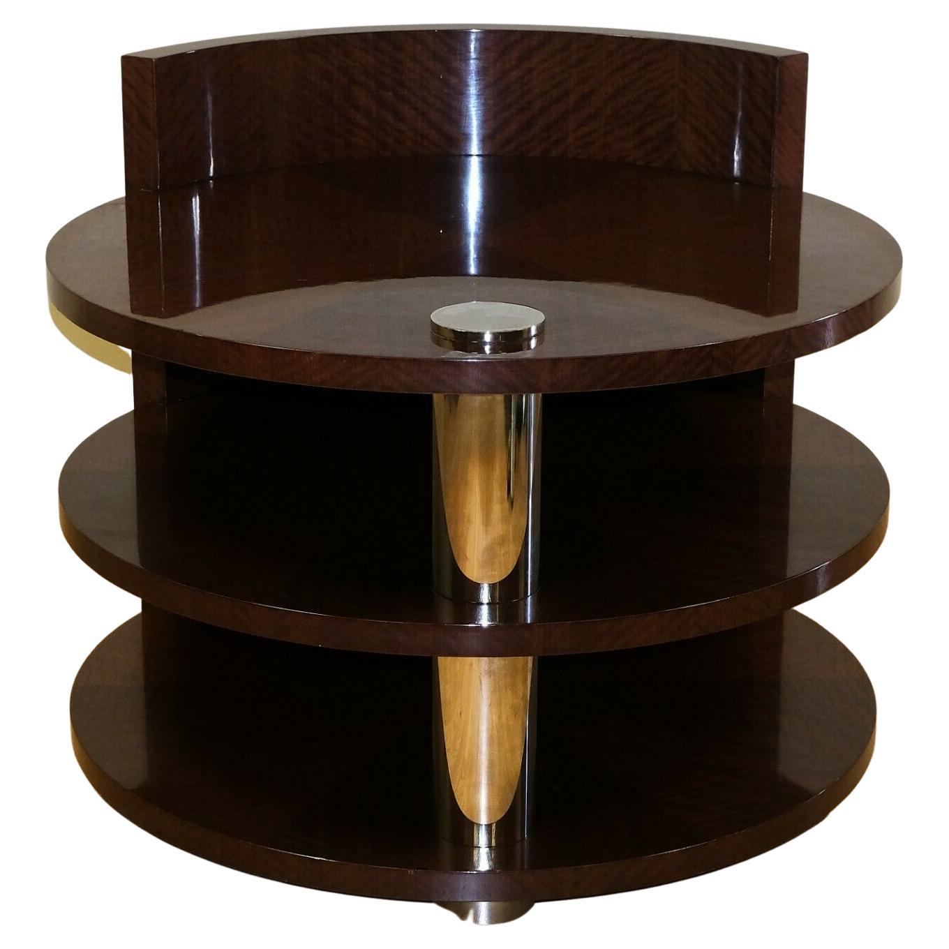 Stunning Hardwood Drum Brown Side Table with Two Tier & Metal Central Support