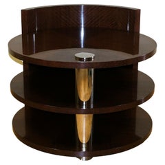 Stunning Mahogany Drum Brown Side Table with Two Tier & Metal Central Support