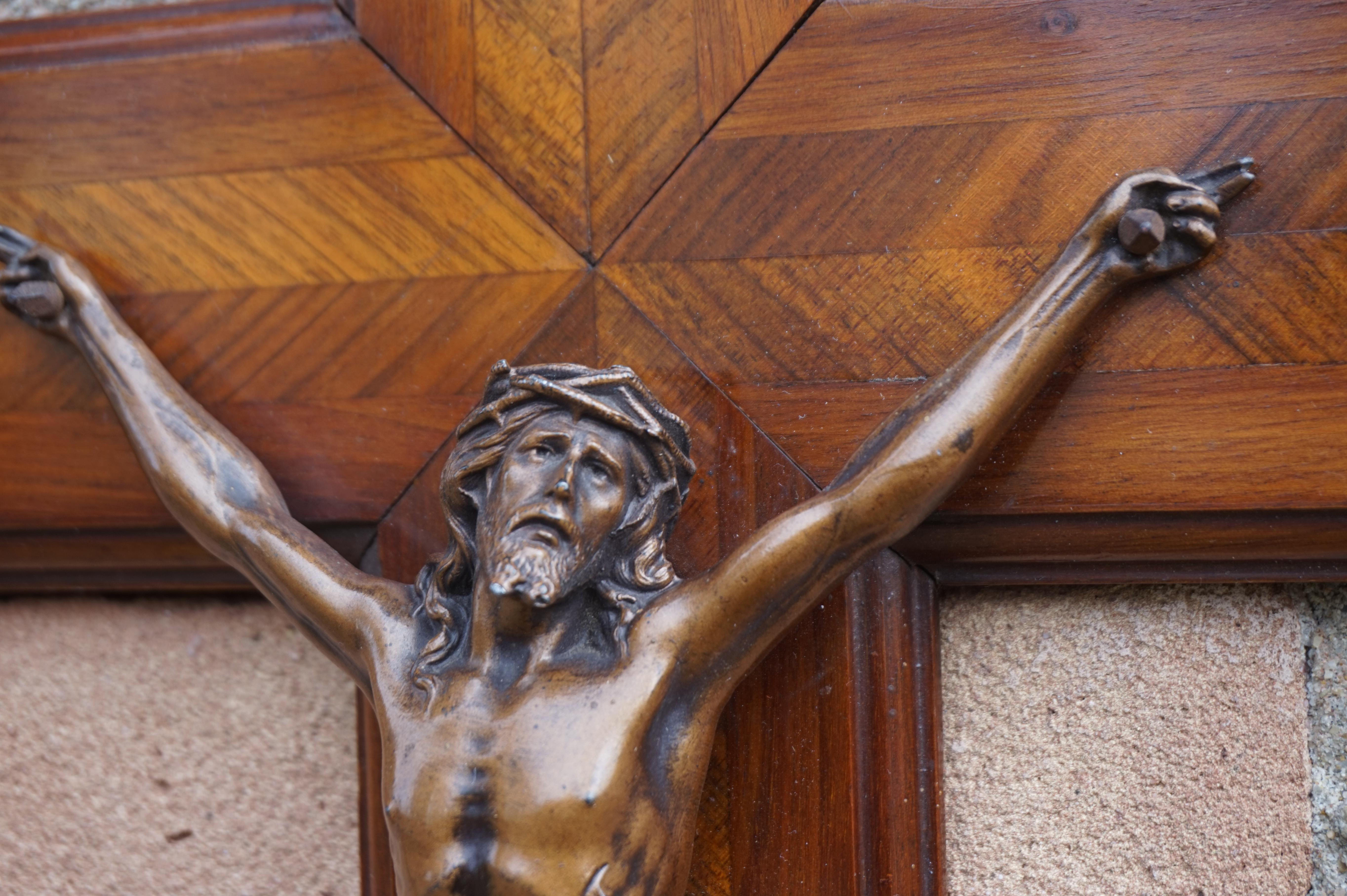 Stunning Mahogany & Kingwood Inlaid Crucifix with a Bronzed Corpus of Christ 7