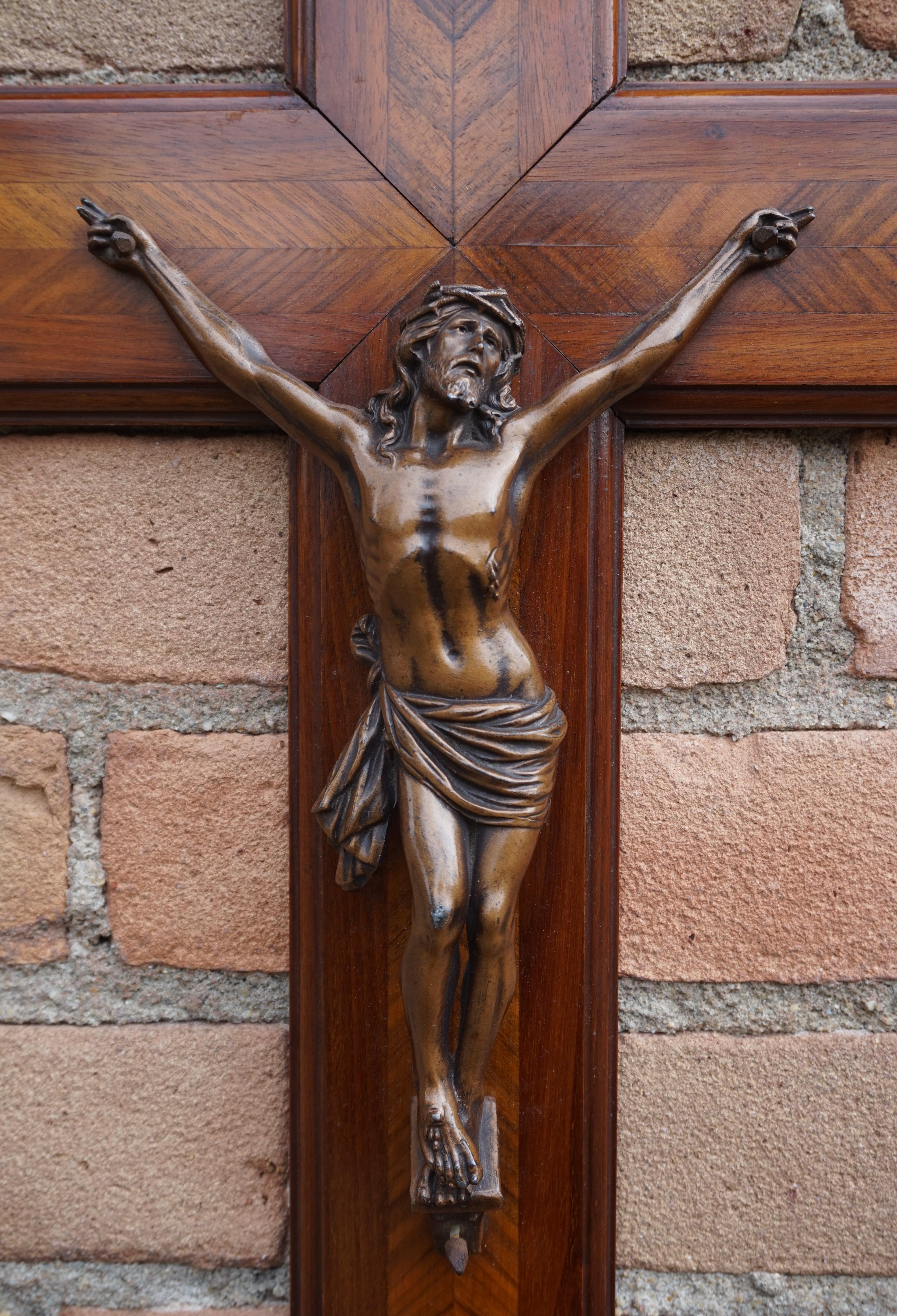 Stunning Mahogany & Kingwood Inlaid Crucifix with a Bronzed Corpus of Christ 9