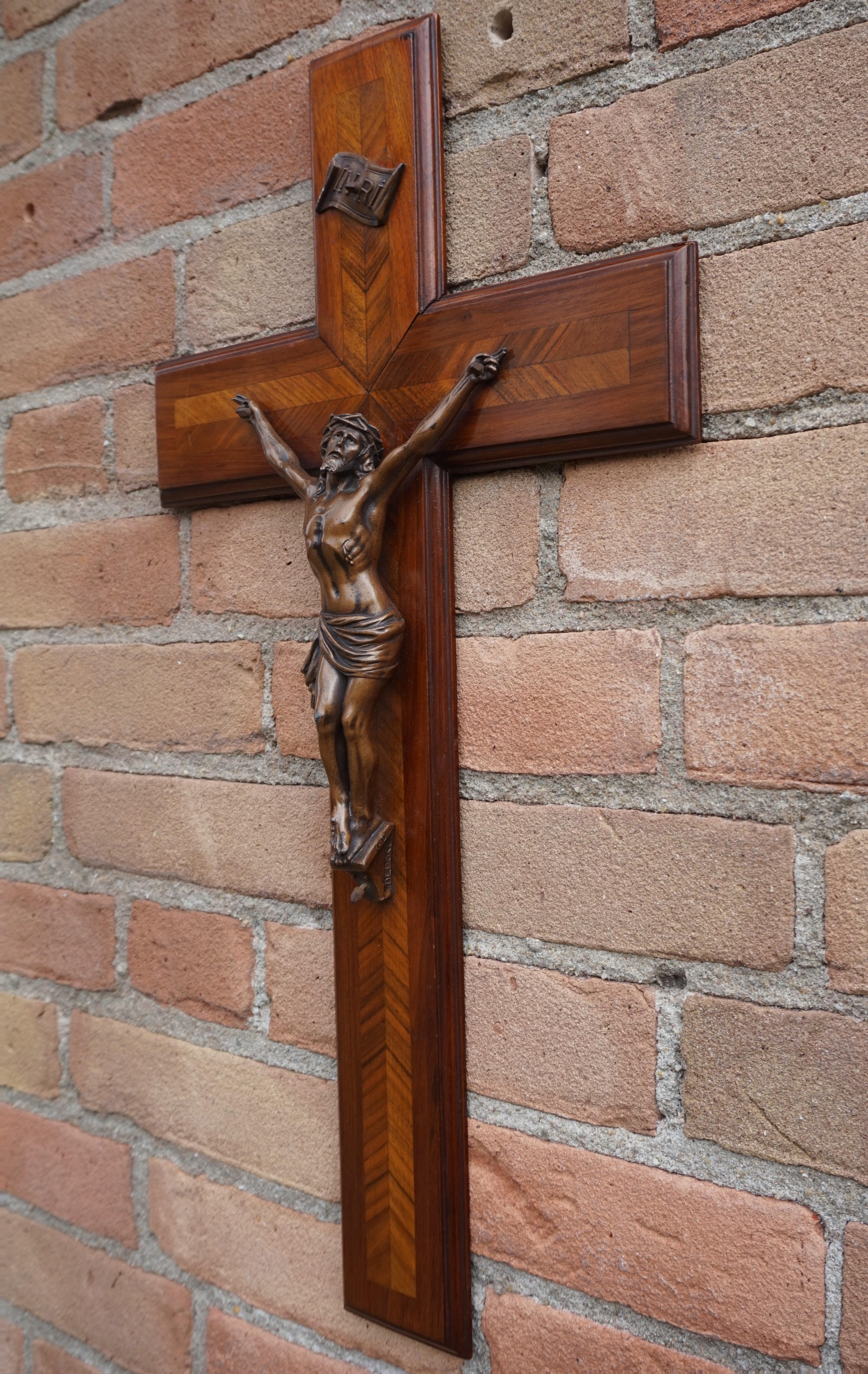 Stunning Mahogany & Kingwood Inlaid Crucifix with a Bronzed Corpus of Christ 11
