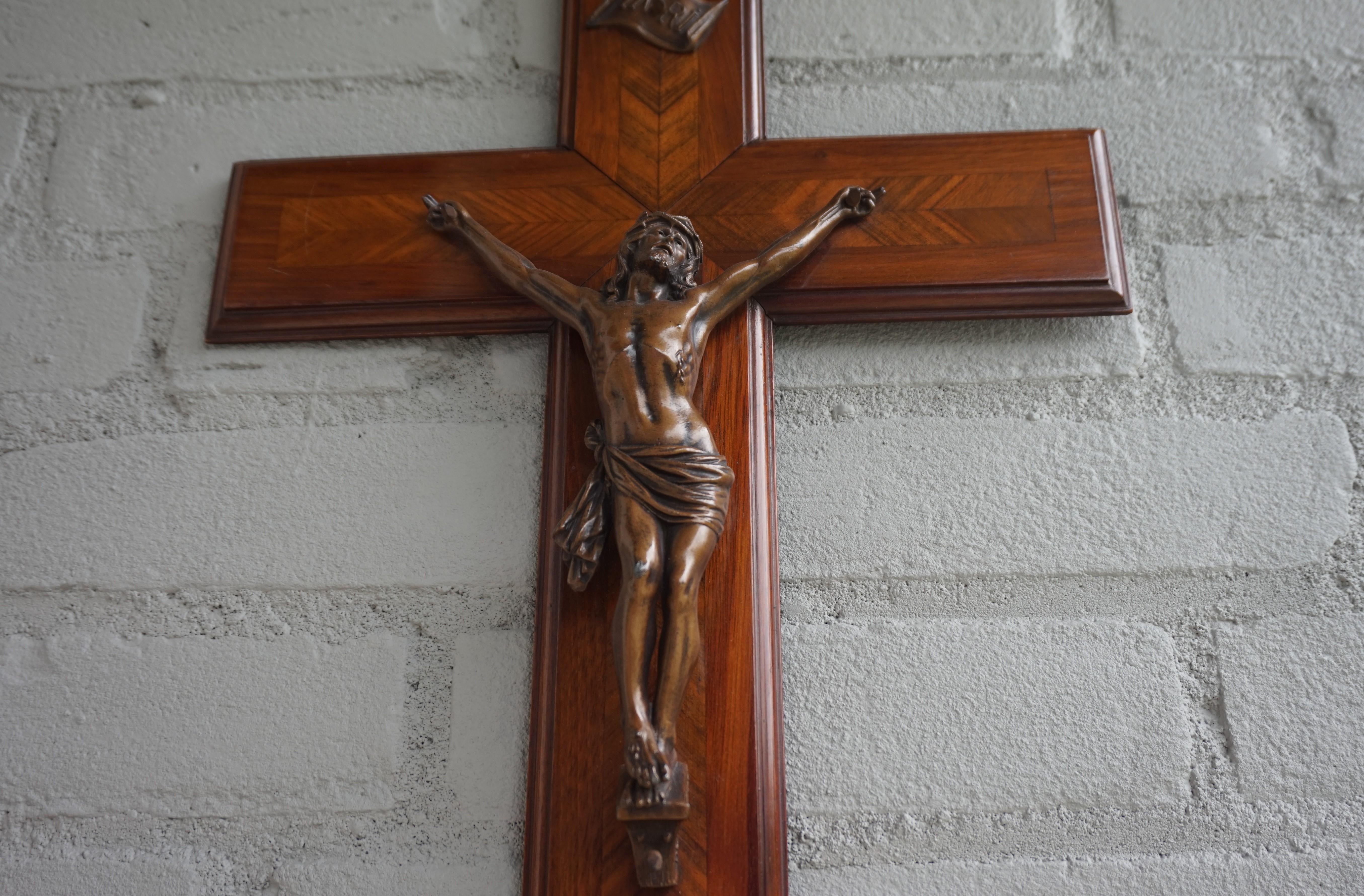 Metal Stunning Mahogany & Kingwood Inlaid Crucifix with a Bronzed Corpus of Christ