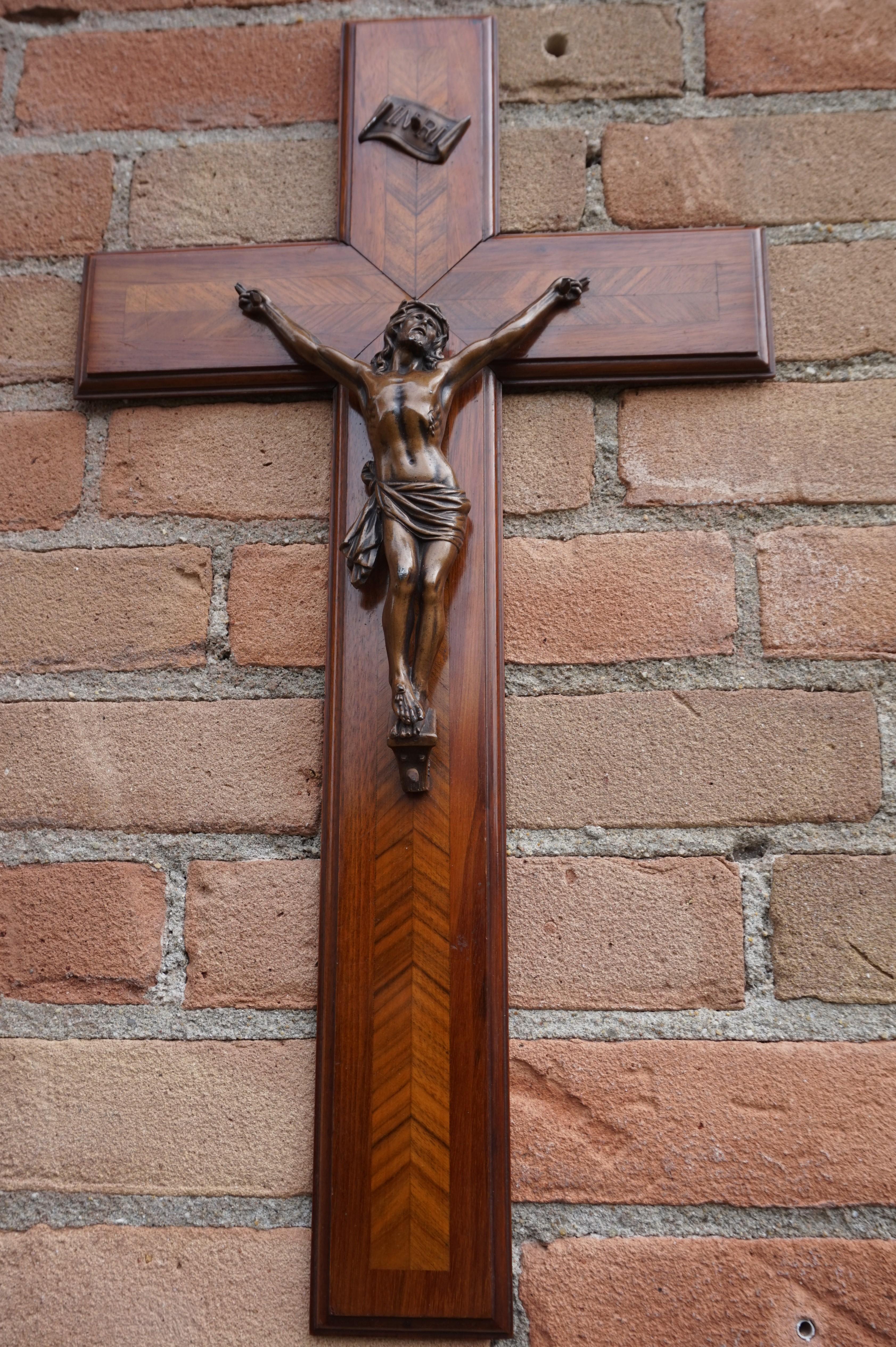 Stunning Mahogany & Kingwood Inlaid Crucifix with a Bronzed Corpus of Christ 3
