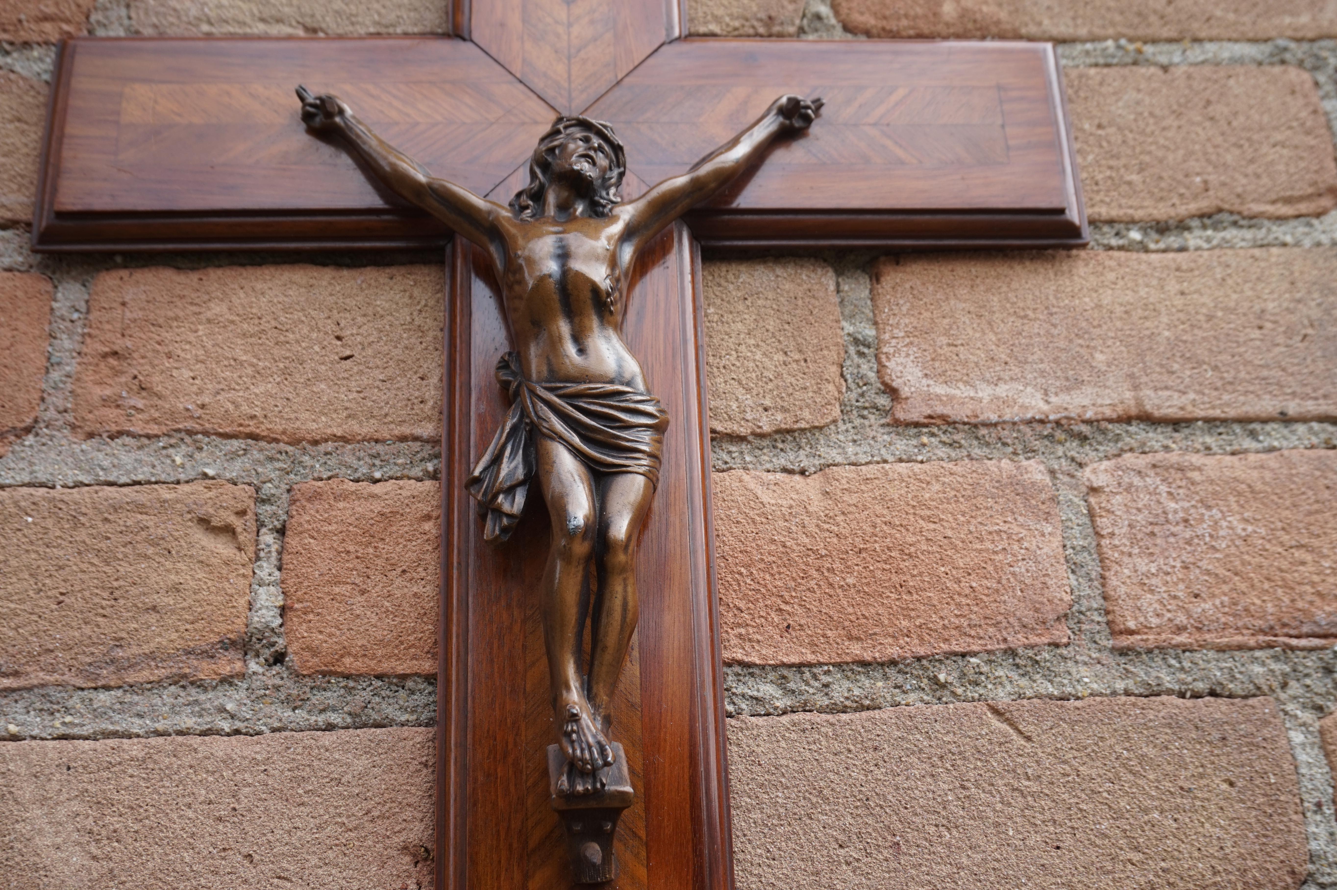 Stunning Mahogany & Kingwood Inlaid Crucifix with a Bronzed Corpus of Christ 5