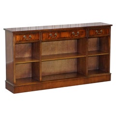 Vintage Stunning Mahogany Library Sideboard with Three Long Drawers & Bookcase Shelves