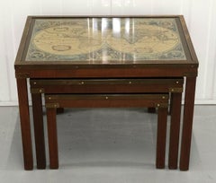 Stunning Hardwood Set Coffee / Nest of Tables Military Campaign with World Map