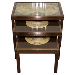Stunning Mahogany Set Coffee / Nest of Tables Military Campaign with World Map