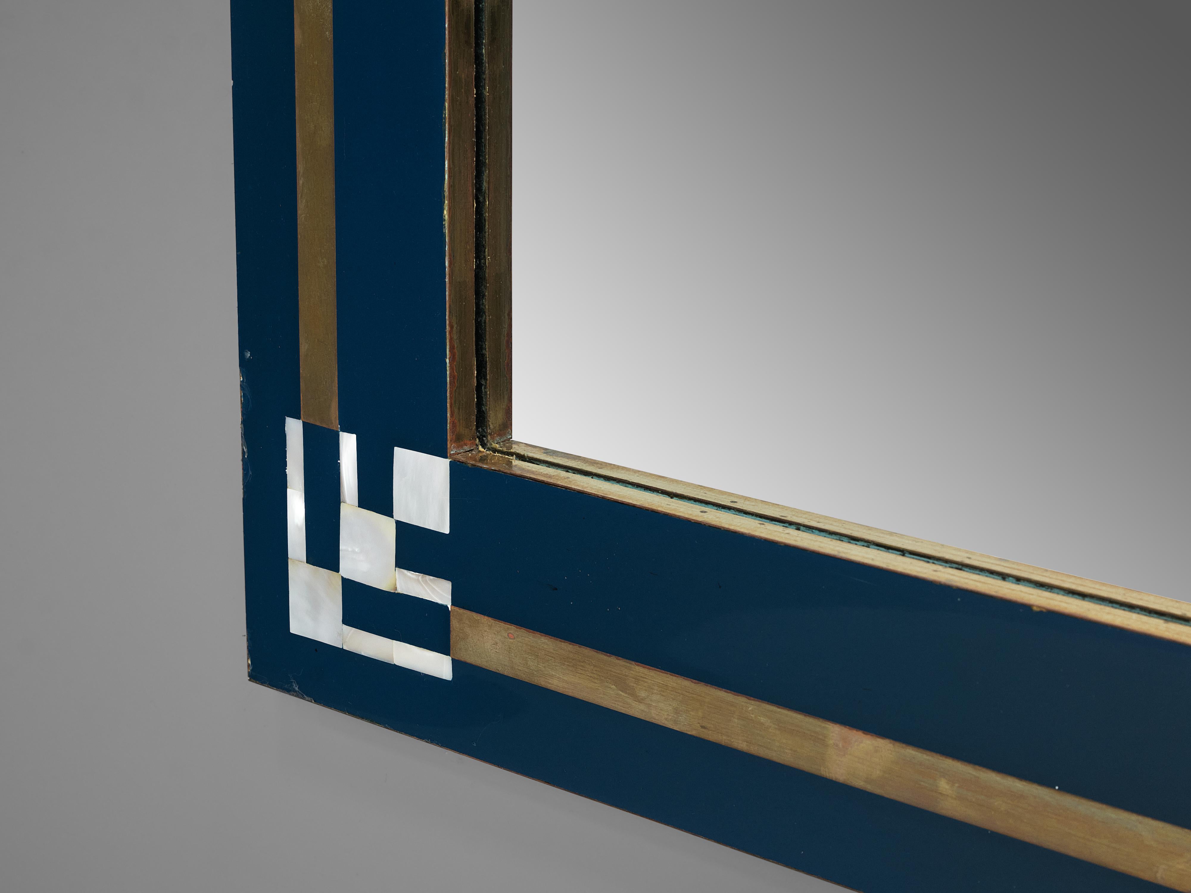 Mid-Century Modern Maison Jansen Mirrors with Blue Frame and Mother of Pearl Inlay