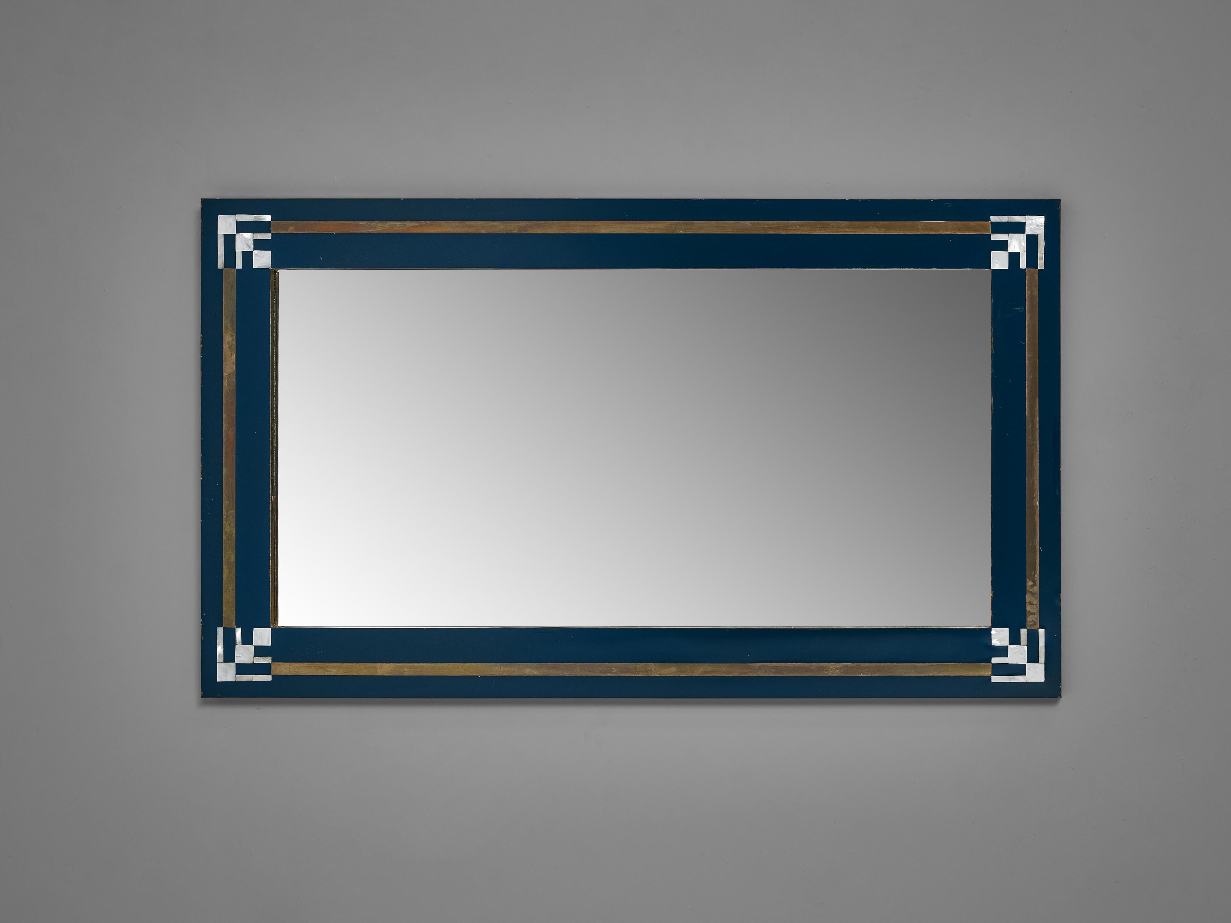 French Maison Jansen Mirrors with Blue Frame and Mother of Pearl Inlay