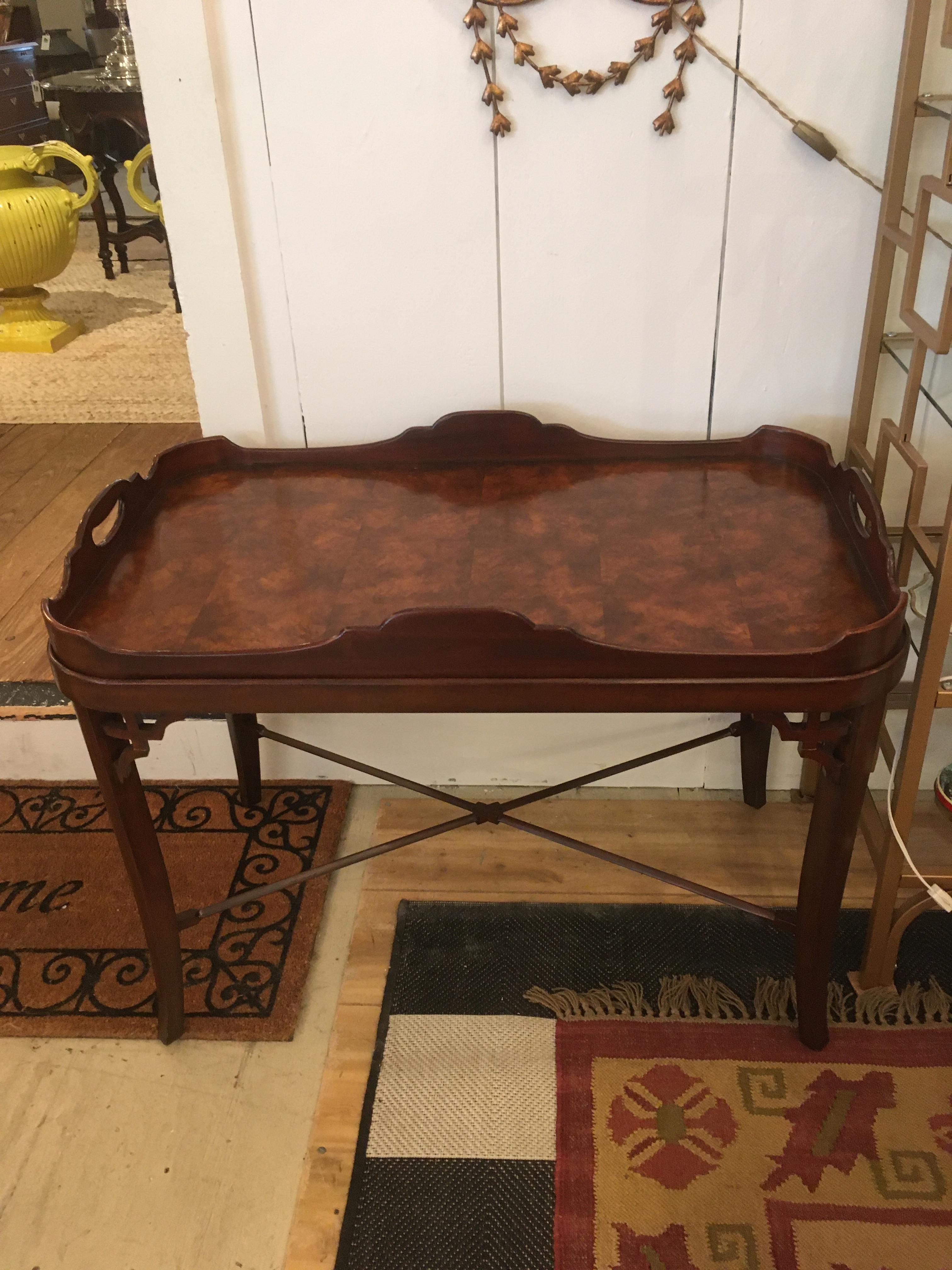 Stunning Maitland Smith Tray Top Serving or Side Table In Good Condition In Hopewell, NJ