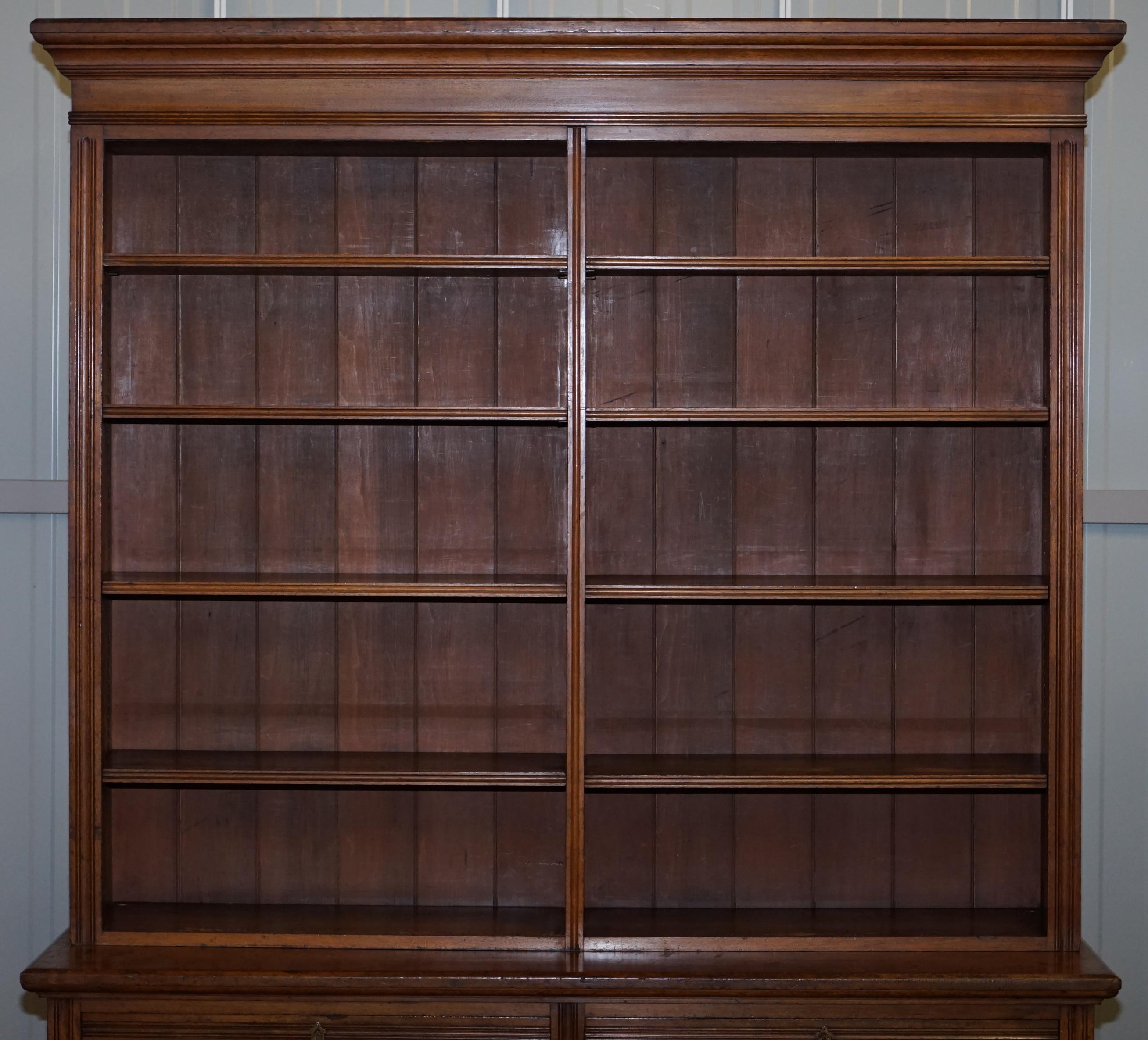 English Stunning Maple & Co Oak Victorian Library Bookcase with Drawers Stamped Serial N For Sale