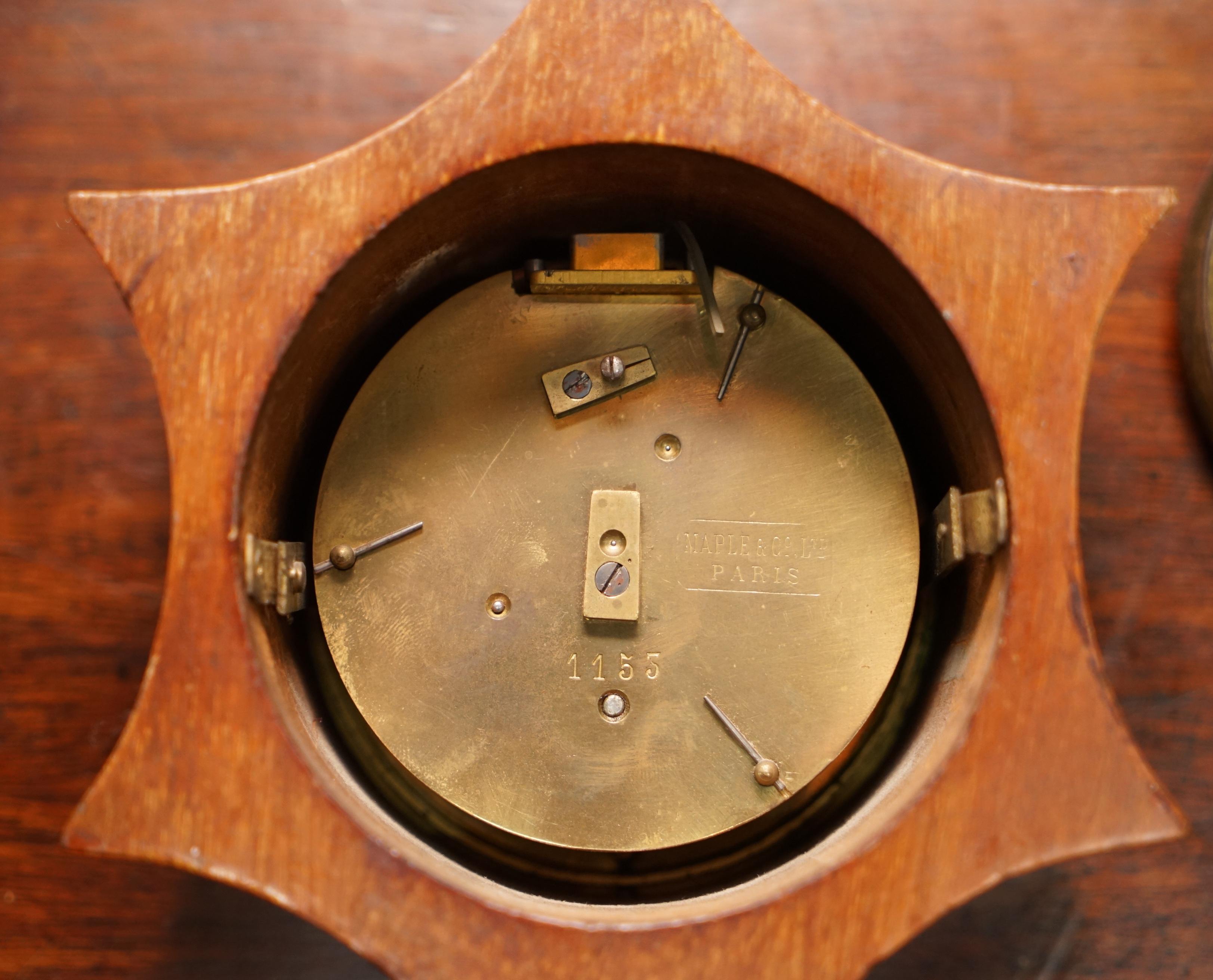 Stunning Maple & Co Paris Art Nouveau Hardwood Marquetry Inlaid Mantle Clock For Sale 8
