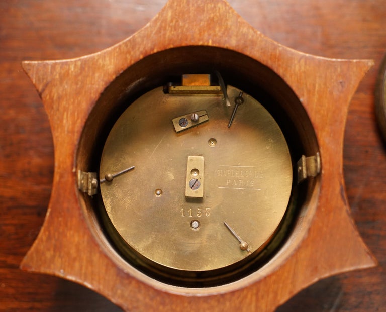 Stunning Maple & Co Paris Art Nouveau Hardwood Marquetry Inlaid Mantle Clock For Sale 11