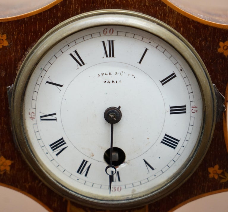 Stunning Maple & Co Paris Art Nouveau Hardwood Marquetry Inlaid Mantle Clock For Sale 1