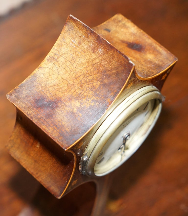 Stunning Maple & Co Paris Art Nouveau Hardwood Marquetry Inlaid Mantle Clock For Sale 4