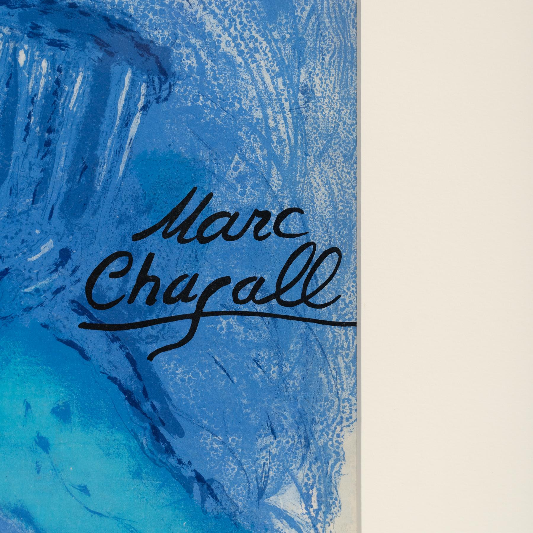 Impresionante litografía en tonos azules de Marc Chagall, enmarcada, 1956 para Verve en venta 3