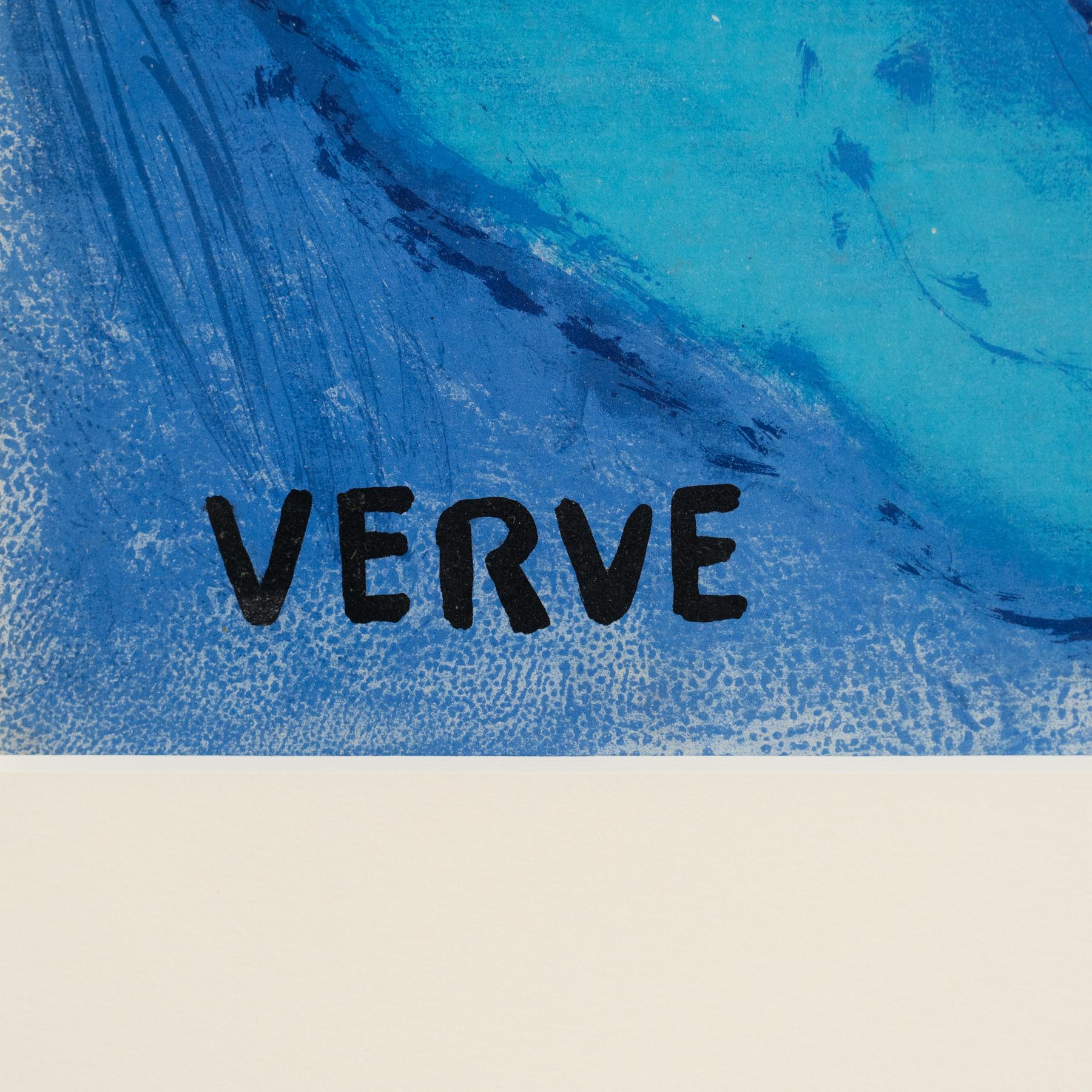 Impresionante litografía en tonos azules de Marc Chagall, enmarcada, 1956 para Verve en venta 4