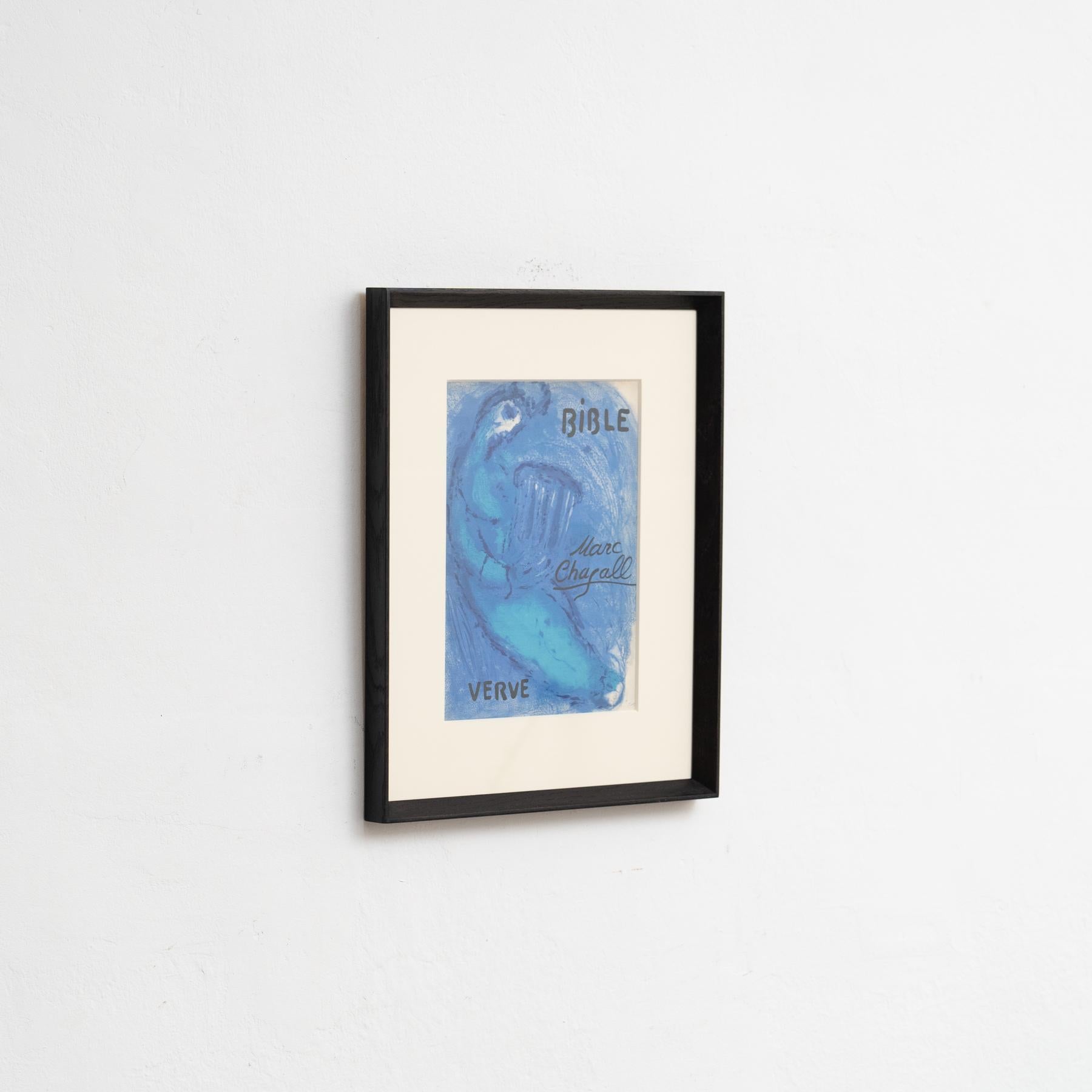 Impresionante litografía en tonos azules de Marc Chagall, enmarcada, 1956 para Verve Moderno de mediados de siglo en venta