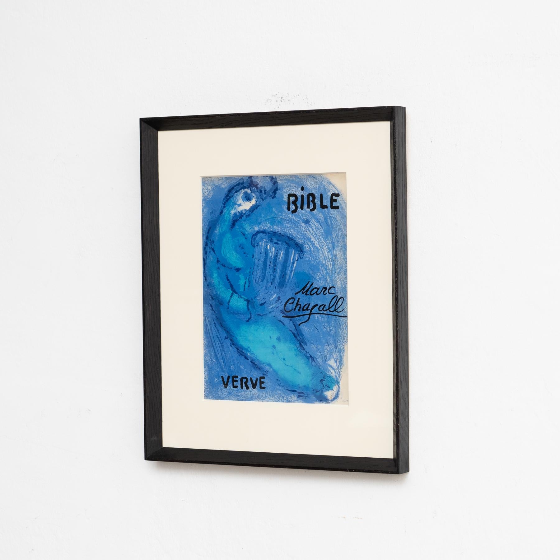 Impresionante litografía en tonos azules de Marc Chagall, enmarcada, 1956 para Verve Francés en venta