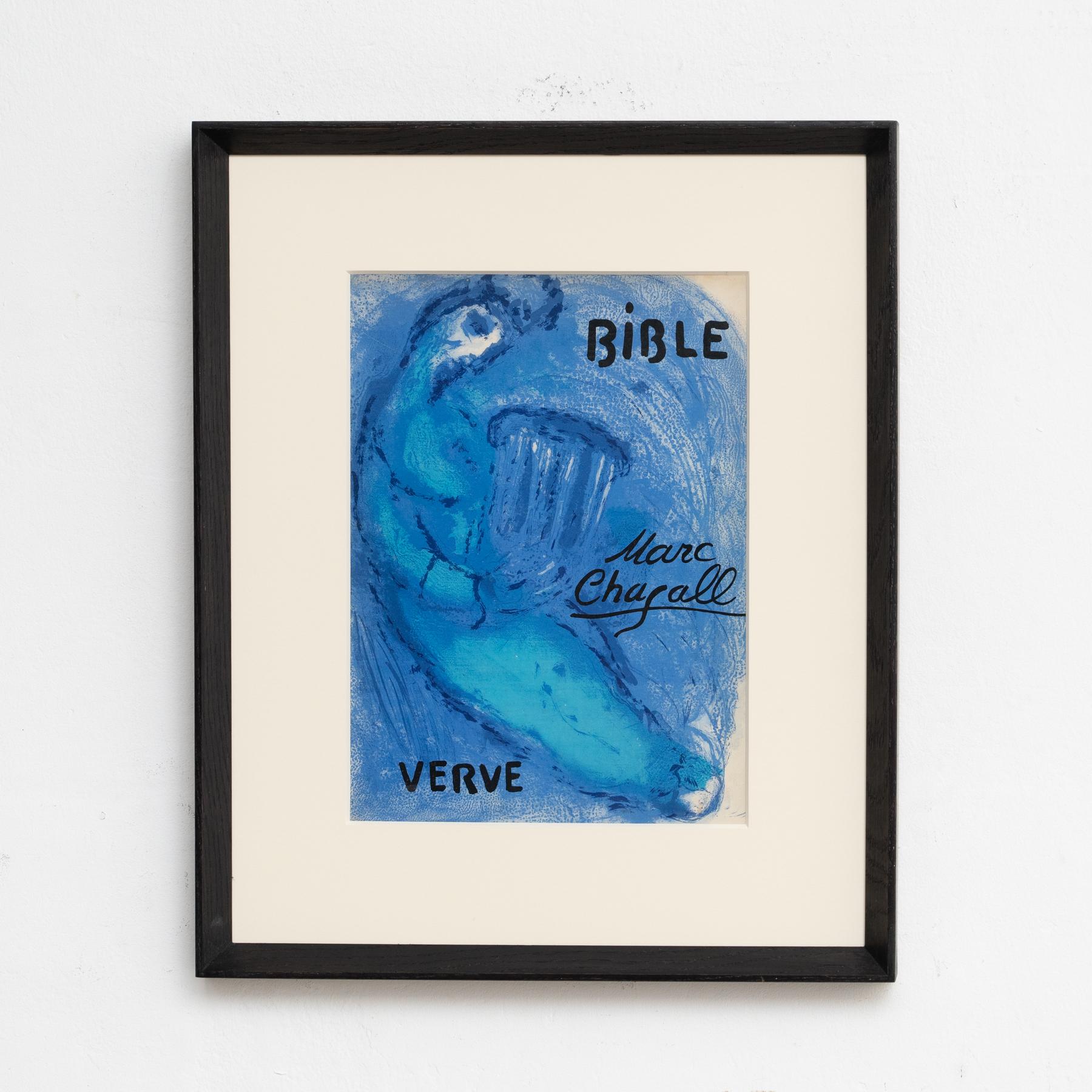 Impresionante litografía en tonos azules de Marc Chagall, enmarcada, 1956 para Verve en Bueno estado para la venta en Barcelona, Barcelona