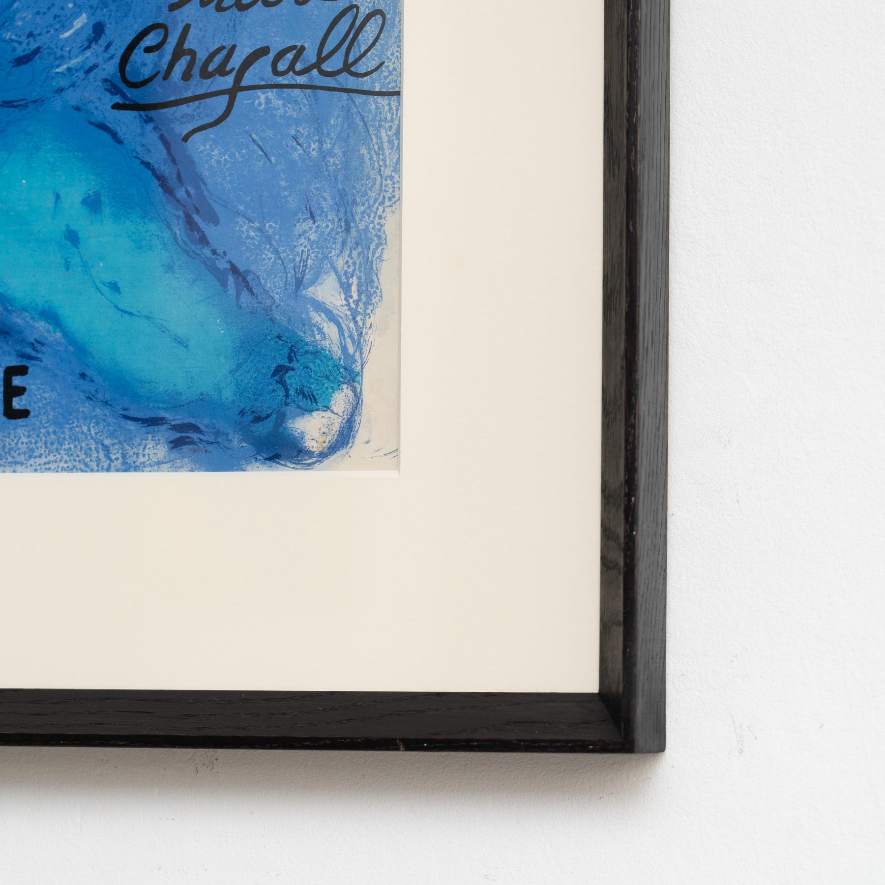 Impresionante litografía en tonos azules de Marc Chagall, enmarcada, 1956 para Verve Papel en venta