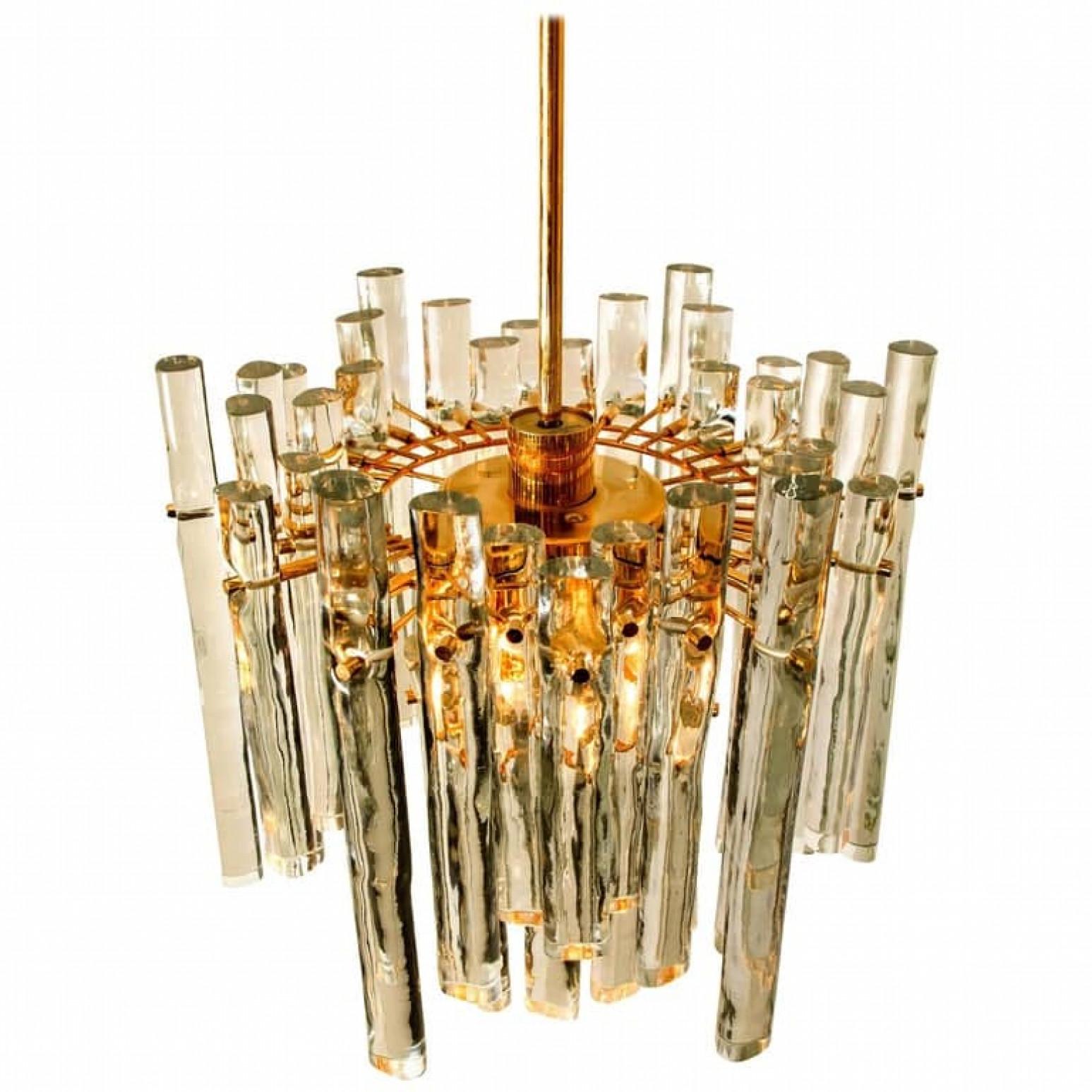 Mid-Century Modern Stunning Marked Crystal and Gilt Metal Chandelier, Kinkeldey, Germany, 1970 For Sale