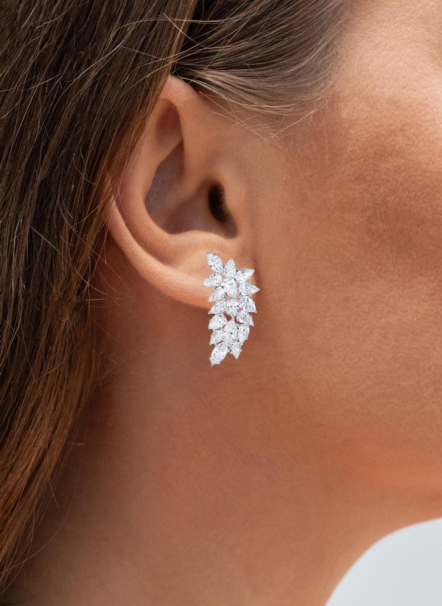 Mixed Cut Stunning Marquise and Pear Cut Diamond Earrings 9 Carats 18K White Gold For Sale