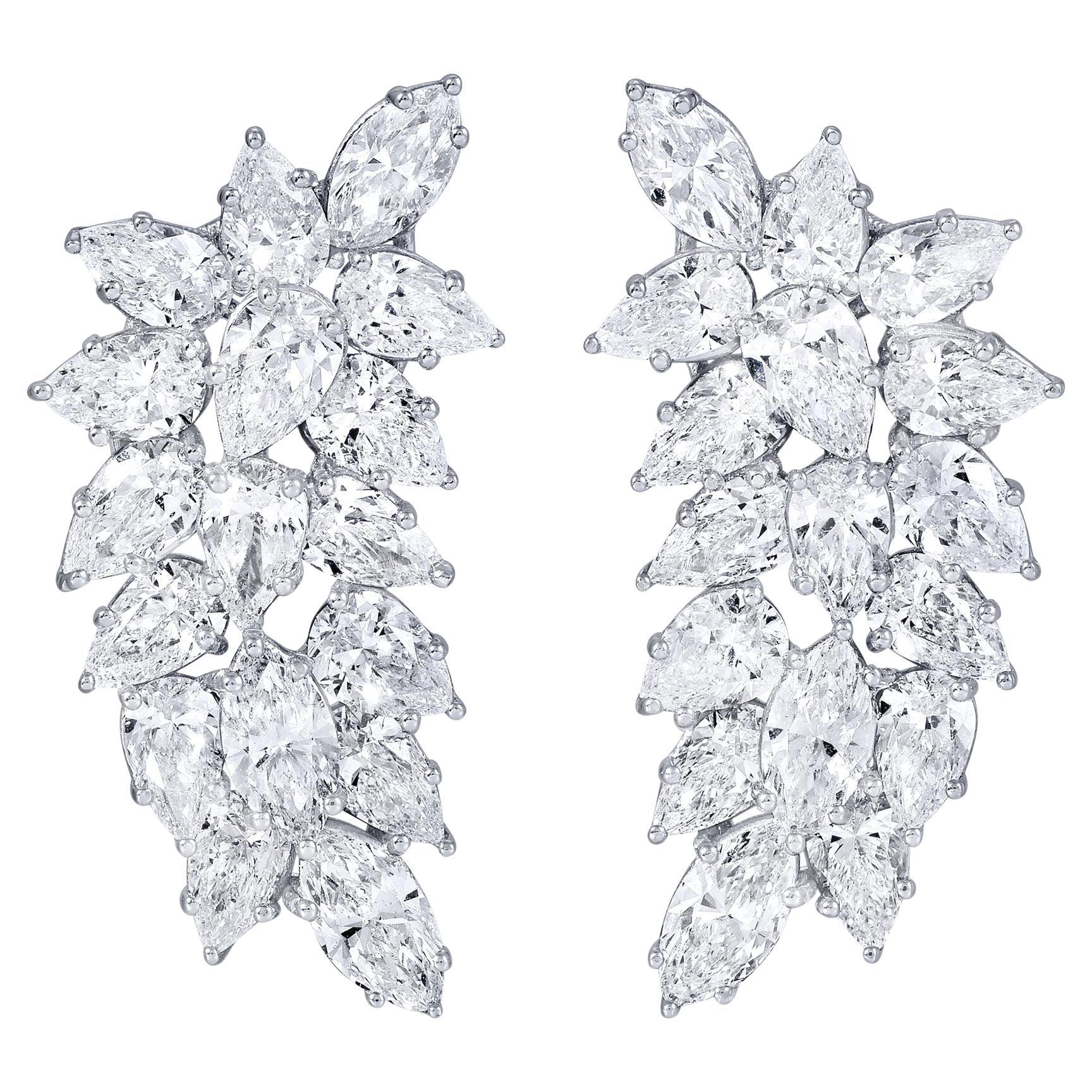 Stunning Marquise and Pear Cut Diamond Earrings 9 Carats 18K White Gold