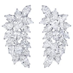 Stunning Marquise and Pear Cut Diamond Earrings 9 Carats 18K White Gold