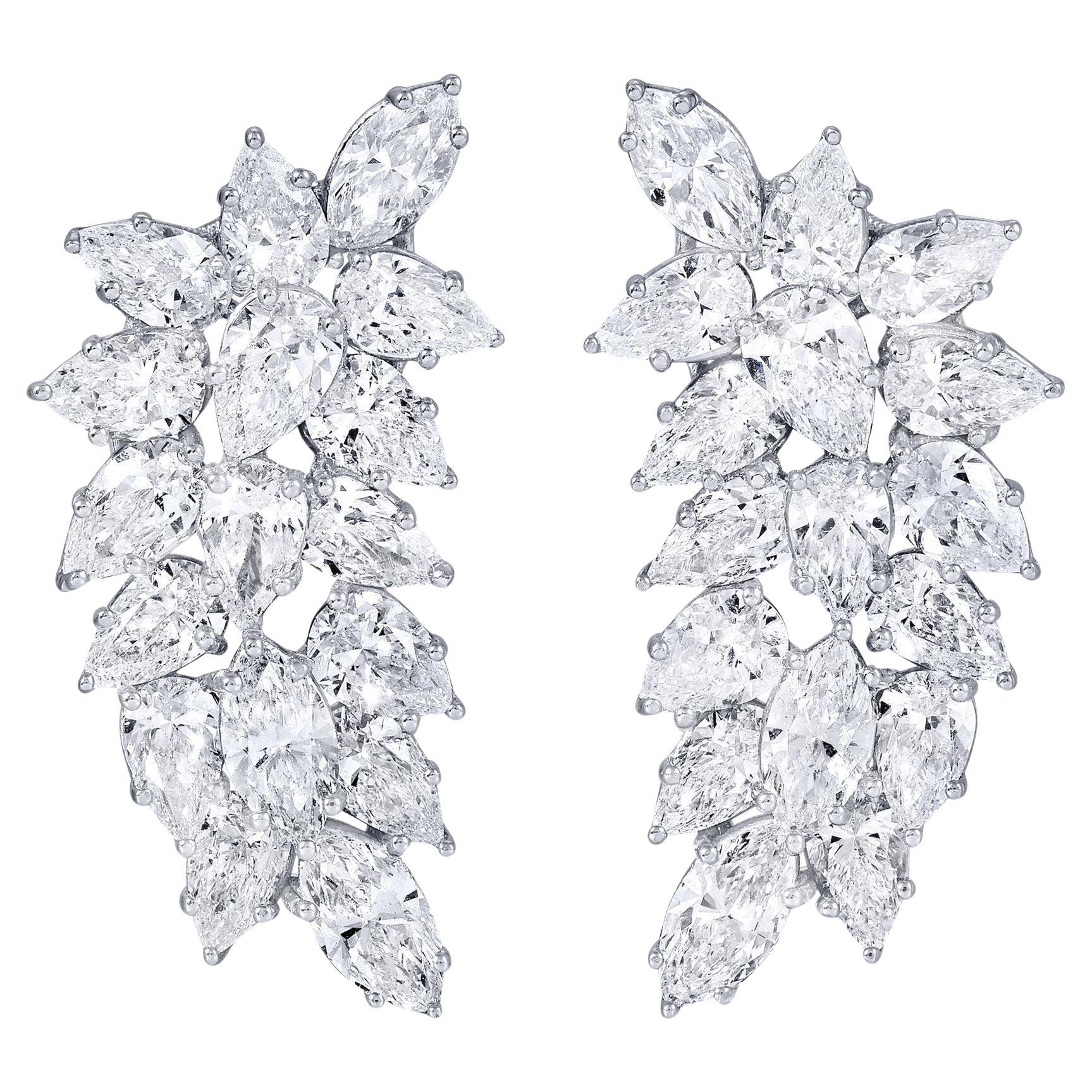 Stunning Marquise and Pear Cut Diamond Earrings 9 Carats 18K White Gold