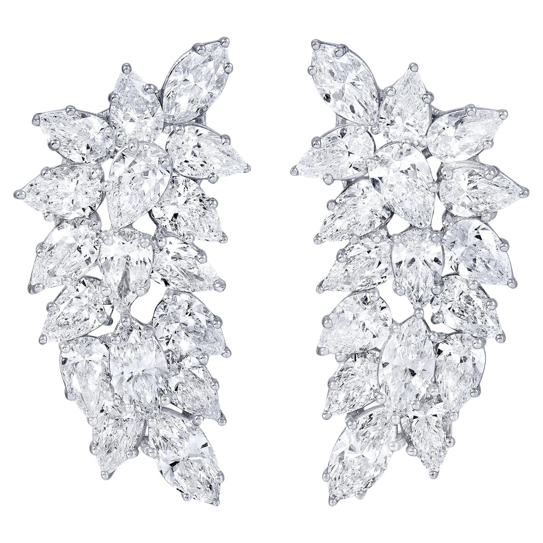 Stunning Marquise and Pear Cut Diamond Earrings 9 Carats 18K White Gold