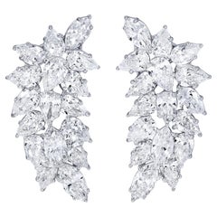 Stunning Marquise and Pear Cut Diamond Earrings 9 Carats 18K White Gold