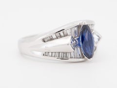 Stunning Marquise Sapphire with Baguette Diamond Engagement Ring PT900 Heavy 12g