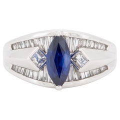 Stunning Marquise Sapphire with Baguette Diamond Engagement Ring PT900 Heavy 12g