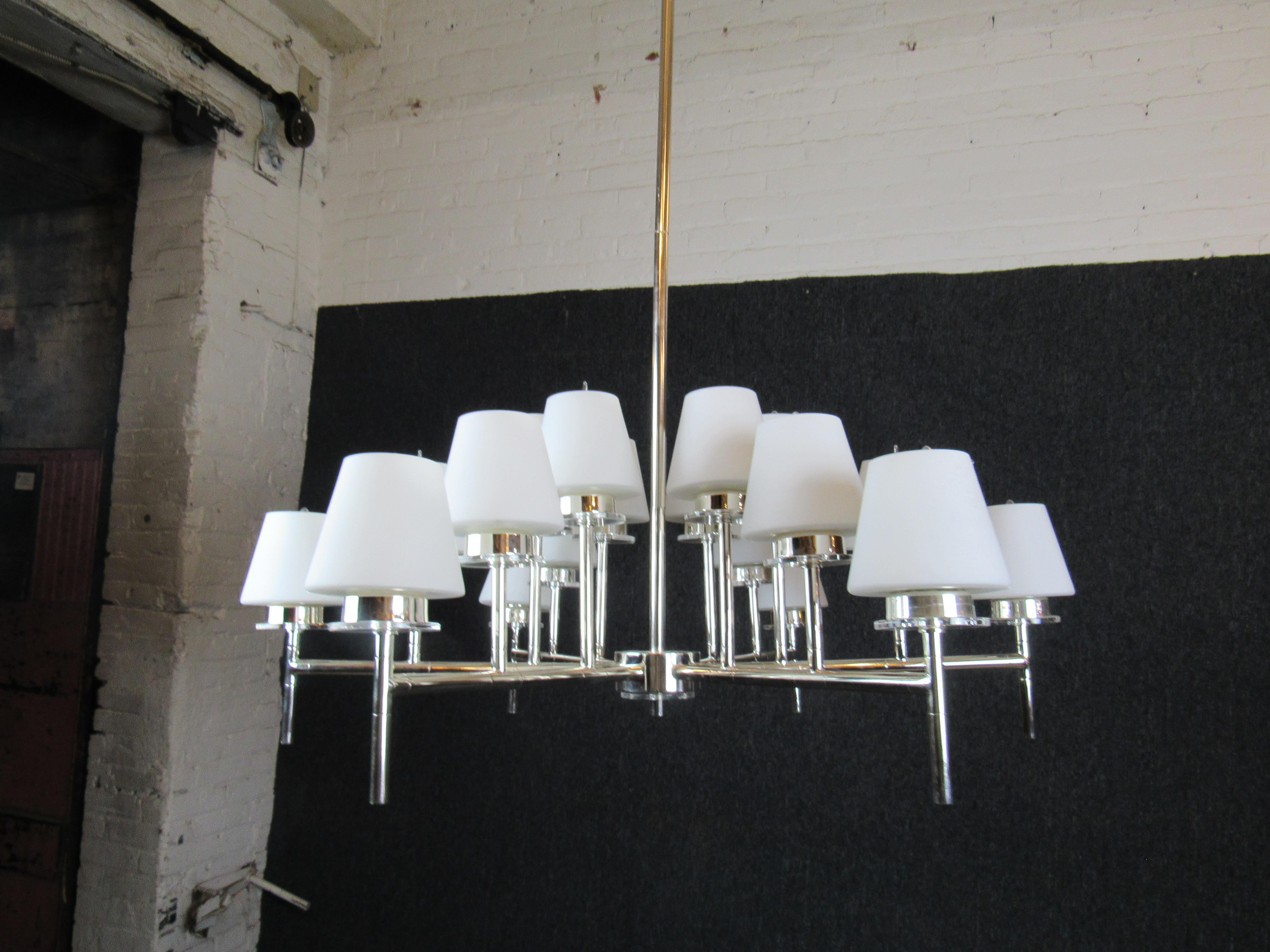 Mid-Century Modern Stunning Massive 18-Bulb Frosted Glass Chandelier For Sale