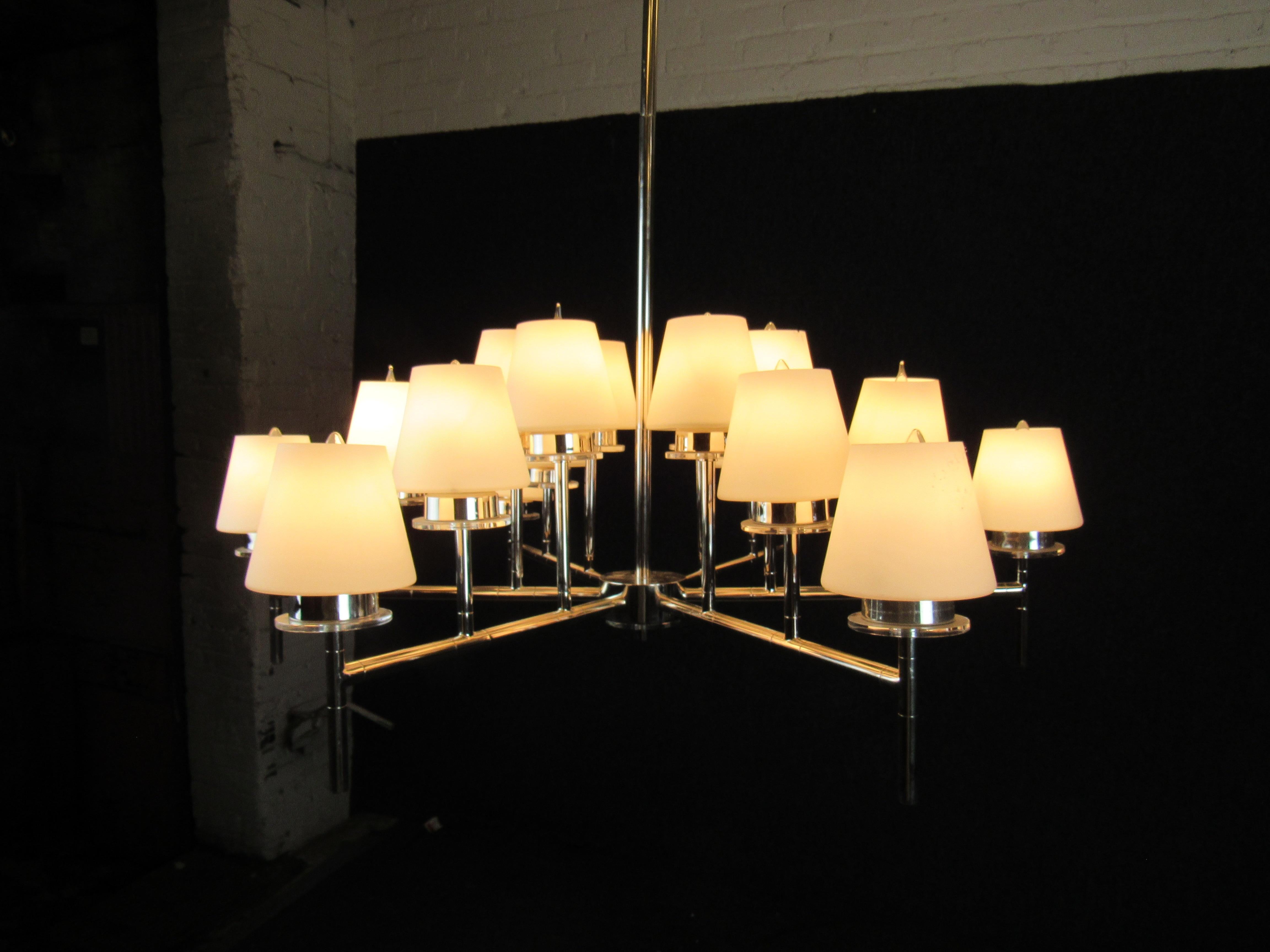 Stunning Massive 18-Bulb Frosted Glass Chandelier For Sale 3