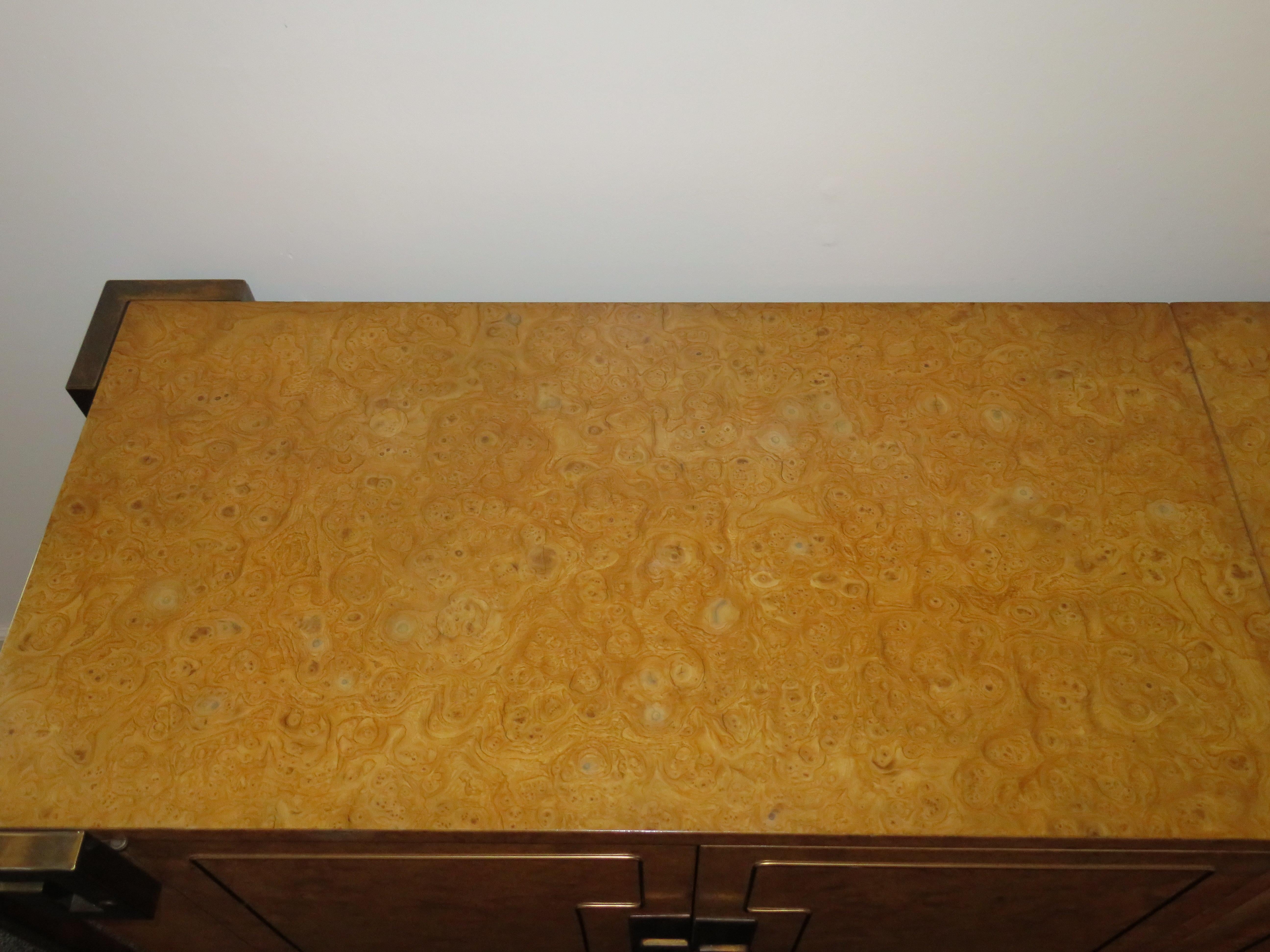 Stunning Mastercraft Amboyna Burl and Brass Greek Key Credenza Midcentury For Sale 3