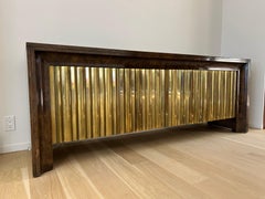 Stunning Mastercraft Credenza with Sculptural Brass Doors & Burl, 1970s
