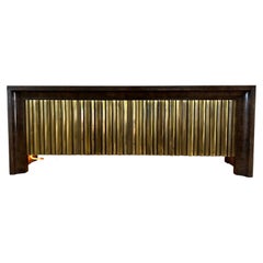 Stunning Mastercraft Credenza with Sculptural Brass Doors & Burl, 1970s
