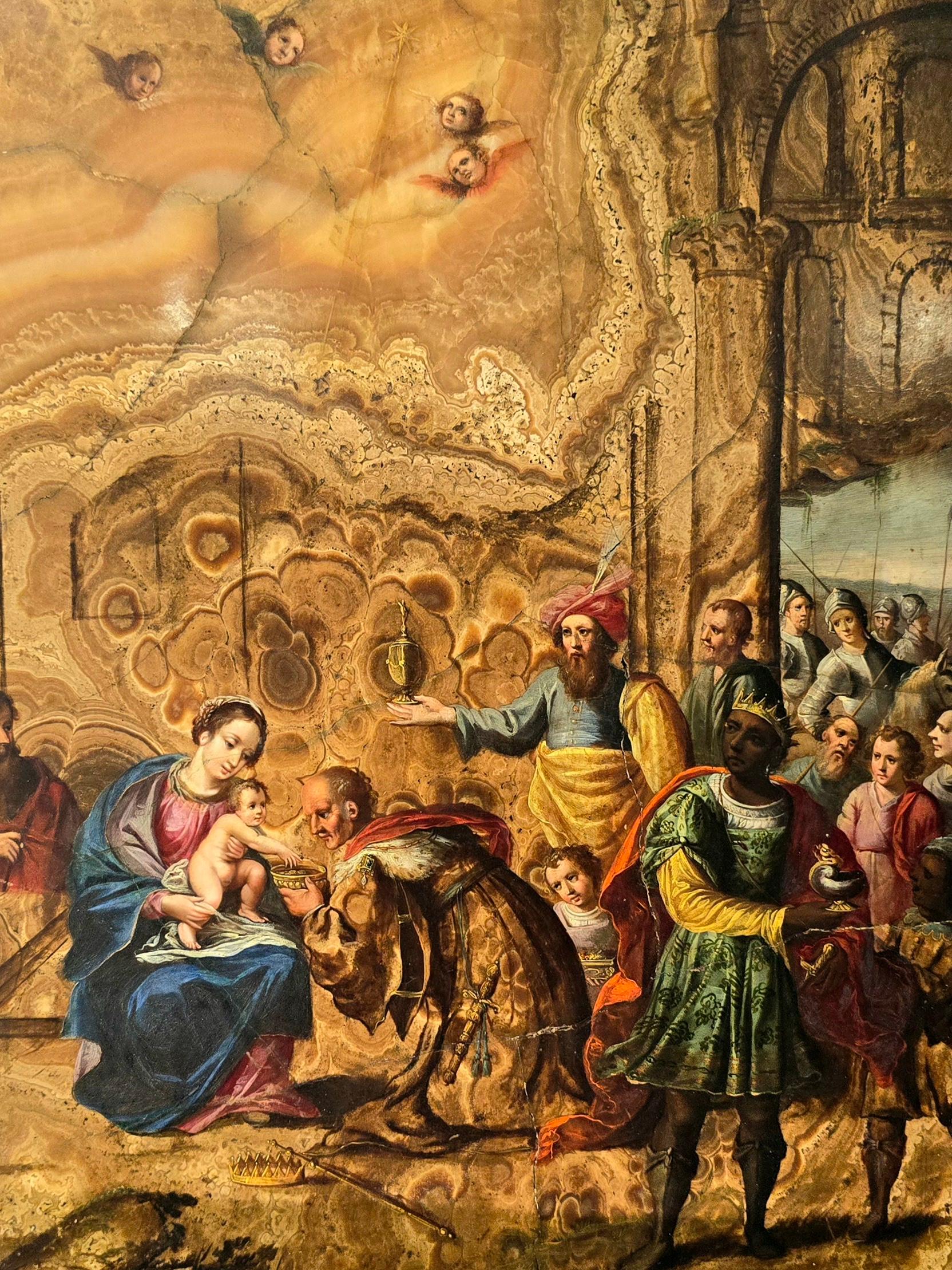 Superbe chef-d'œuvre : « Adoration des mages » - une pierre rare sur l'albâtre de Cotognino en vente 8